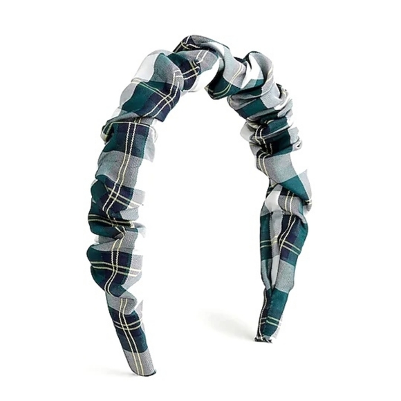 J. Crew Scrunchie Headband Plaid Ivory Navy Green - Picture 2 of 9